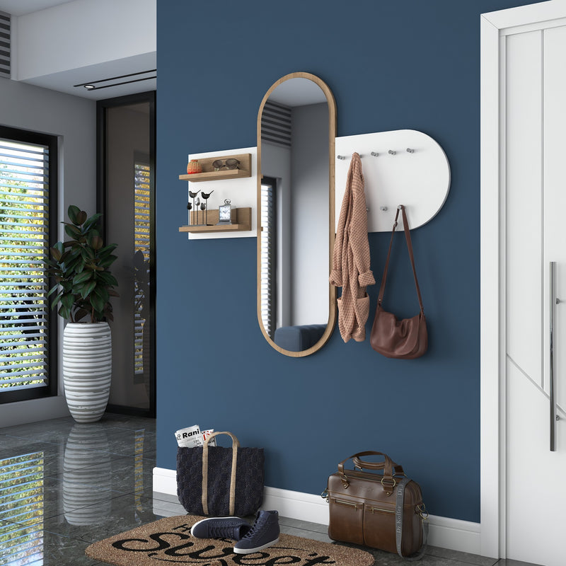 Set ingresso da muro con specchio mensole e appendiabiti cm 125x12x120h - vari colori
