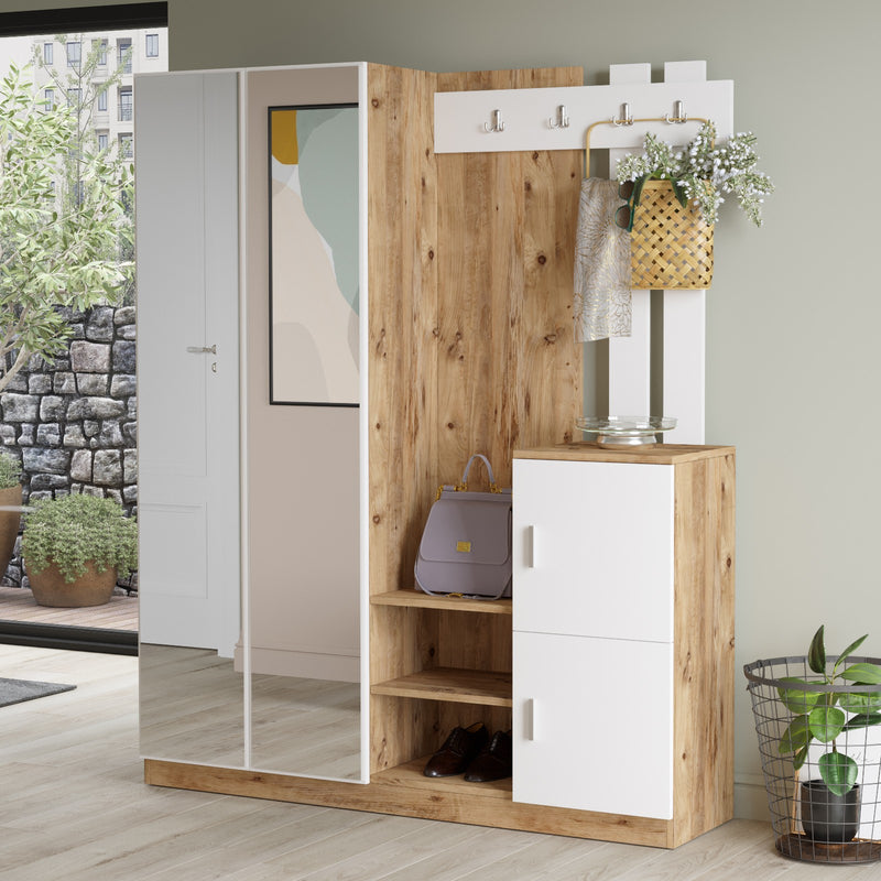 Mobile ingresso design con 2 ante a specchio e appendiabiti cm 147x38x180h - vari colori
