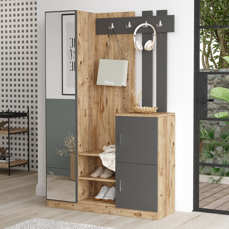 Mobile ingresso moderno con anta a specchio e appendiabiti cm 114x38x180h- vari colori