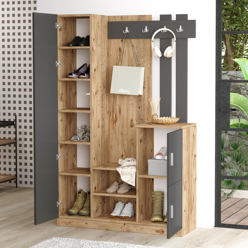 Mobile ingresso moderno con anta a specchio e appendiabiti cm 114x38x180h- vari colori