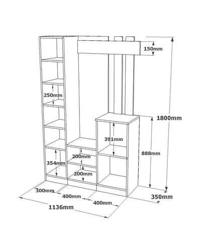 Mobile ingresso moderno con anta a specchio e appendiabiti cm 114x38x180h- vari colori