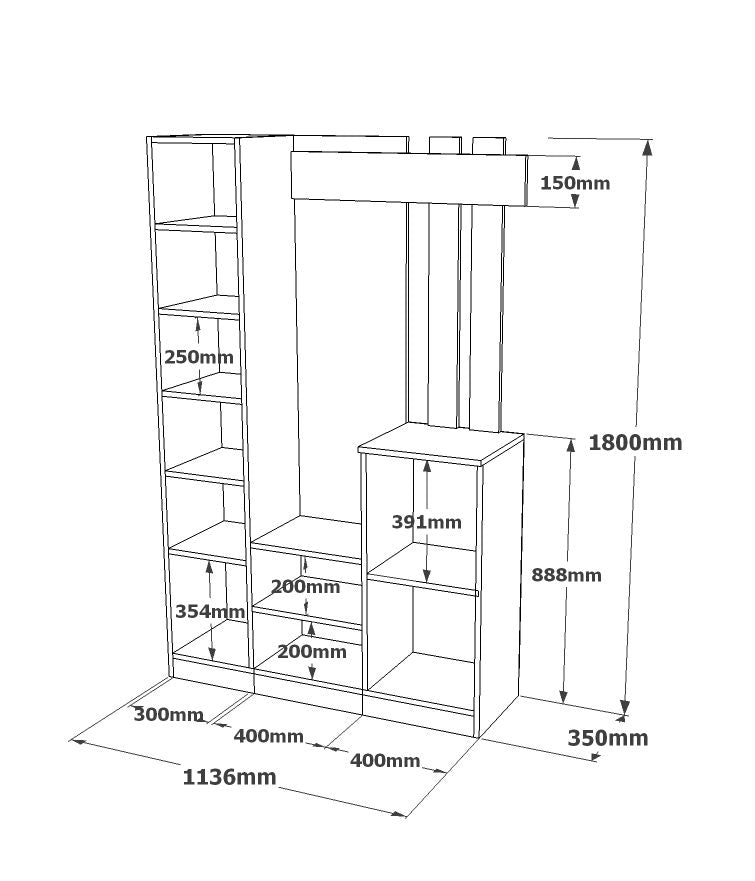 Mobile ingresso moderno con anta a specchio e appendiabiti cm 114x38x180h- vari colori