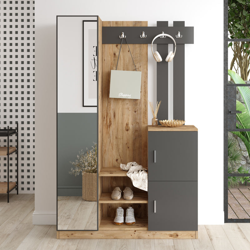 Mobile ingresso moderno con anta a specchio e appendiabiti cm 114x38x180h- vari colori
