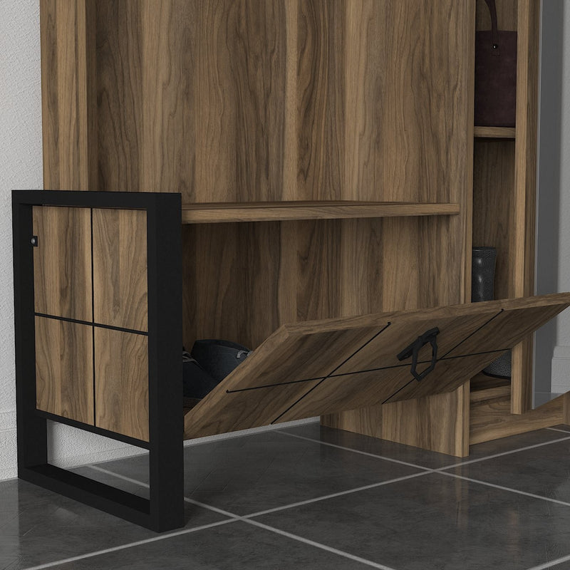 Armadietto per ingresso moderno con anta a specchio e appendiabiti cm 90x35x180h