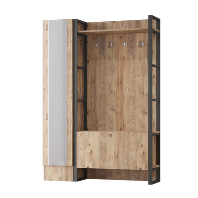 Composizione per ingresso design in legno con anta a specchio cm 126x36x180h