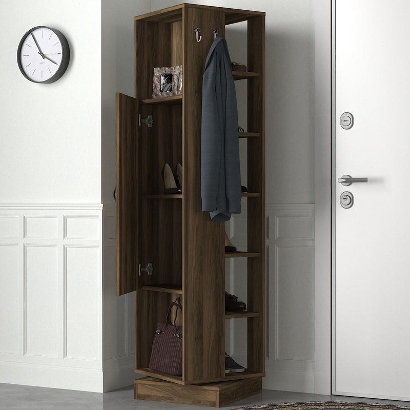 Mobile ingresso girevole in legno con specchio e appendiabiti cm 45x45x180h