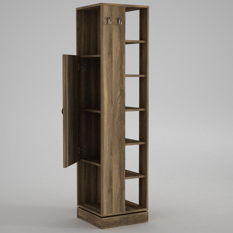 Mobile ingresso girevole in legno con specchio e appendiabiti cm 45x45x180h