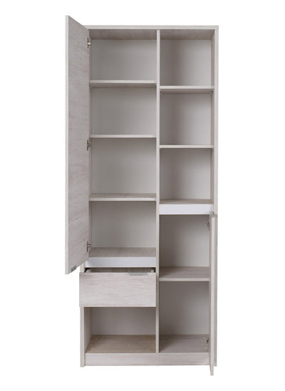 mobile libreria da salotto in legno vani a giorno e due ante in legno oak white