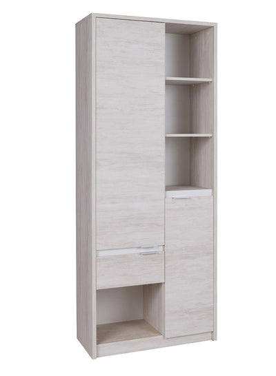 mobile alto con ante vani e cassetto in legno oak white bianco lucido