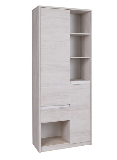 mobile libreria da salotto in legno vani a giorno e due ante in legno oak white