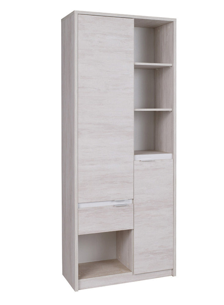 mobile libreria da salotto in legno vani a giorno e due ante in legno oak white