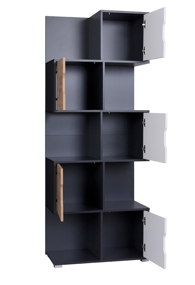Parolin - Mobile libreria design asimmetrica con vani a giorno e 5 ante cm 78x40x200h