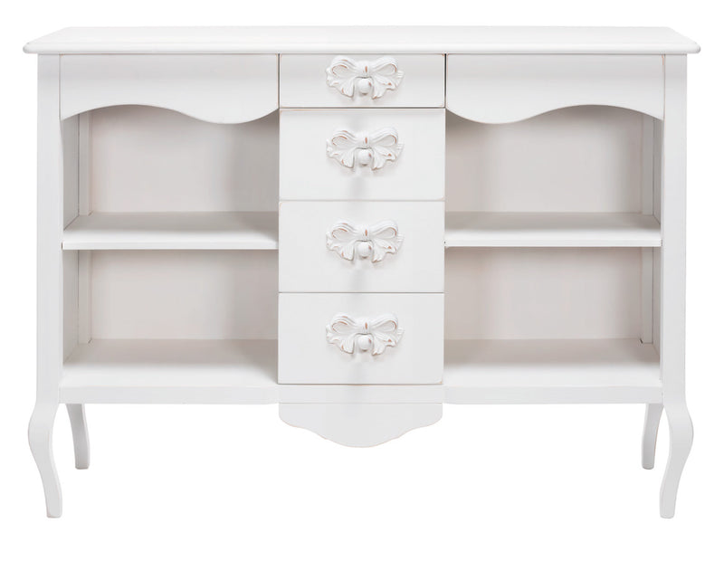 Mobile con cassetti e vani a giorno in legno bianco shabby cm 120x36x87h