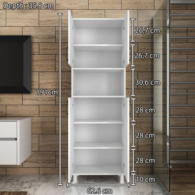 Mobile multiuso a 4 ante moderno 5 vani interni in legno bianco opaco - varie misure