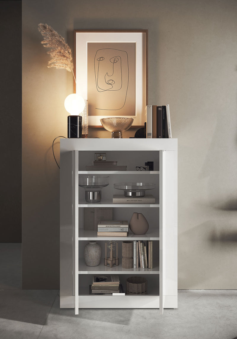 Tessal - Mobile alto 2 ante moderno scarpiera da ingresso bianco lucido cm 78x35x113h