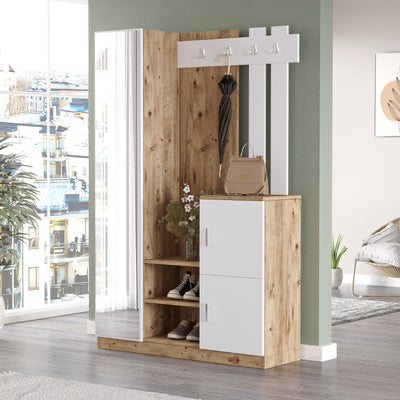 Mobile ingresso moderno con anta a specchio e appendiabiti cm 114x38x180h- vari colori
