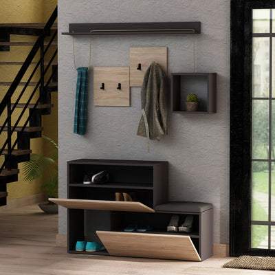 Composizione ingresso in legno moderna con appendiabiti e ante a ribalta - vari colori