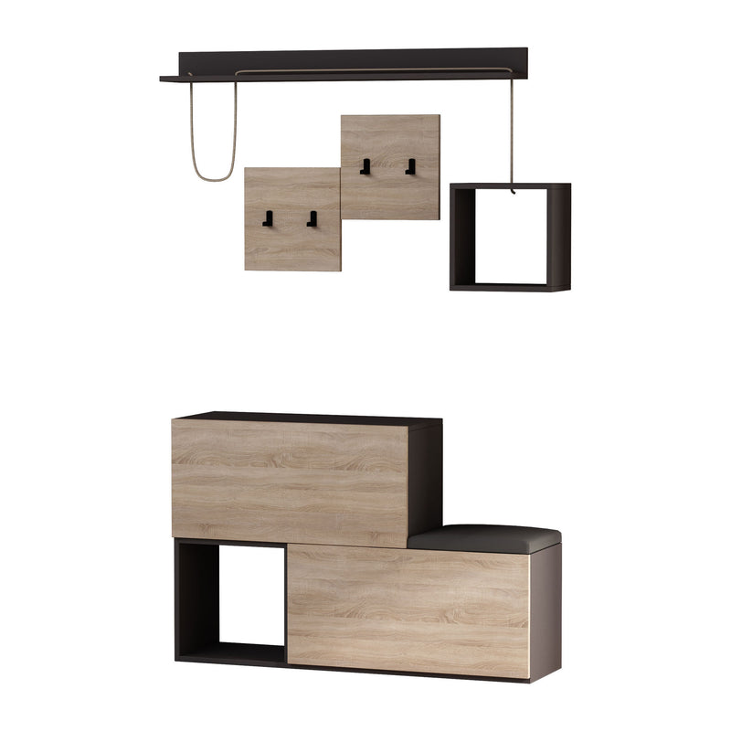 Composizione ingresso in legno moderna con appendiabiti e ante a ribalta - vari colori