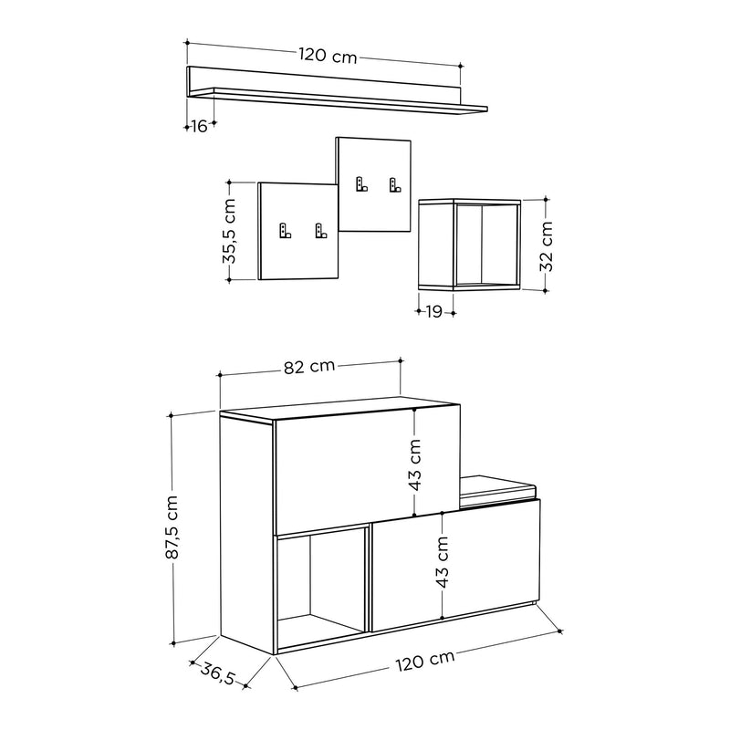 Composizione ingresso in legno moderna con appendiabiti e ante a ribalta - vari colori