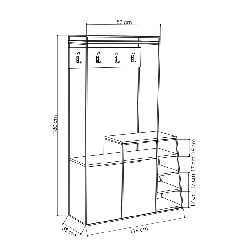 Mobile ingresso stile cartoon appendiabiti ante e scarpiera cm 116x38x180h - vari colori