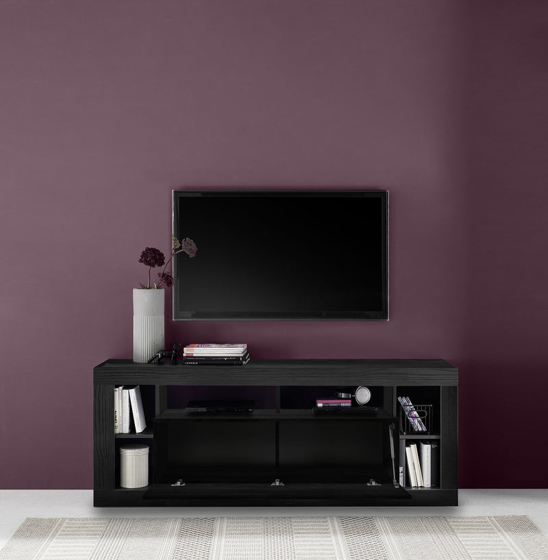 Deavur - Mobile tv con anta a ribalta e vani a giorno nero frassinato cm 172x42x66h