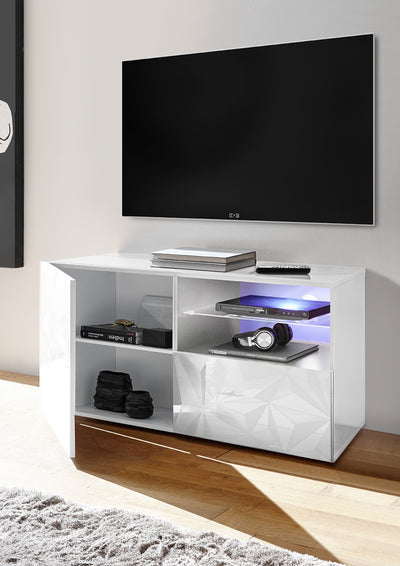 Elenio - Porta tv moderno con anta e cassetto frontale serigrafato cm 122x42x57h - vari colori
