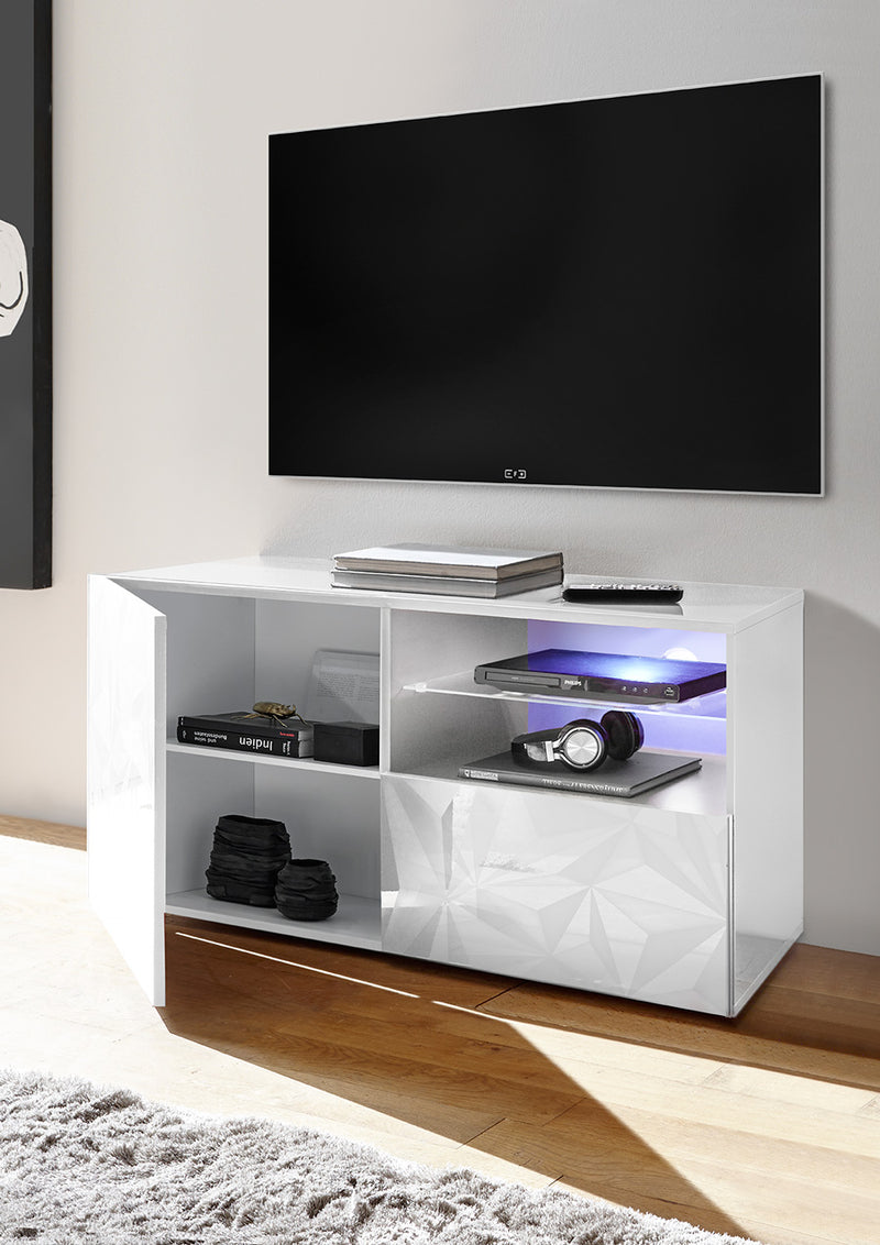 Elenio - Porta tv moderno con anta e cassetto frontale serigrafato cm 122x42x57h - vari colori