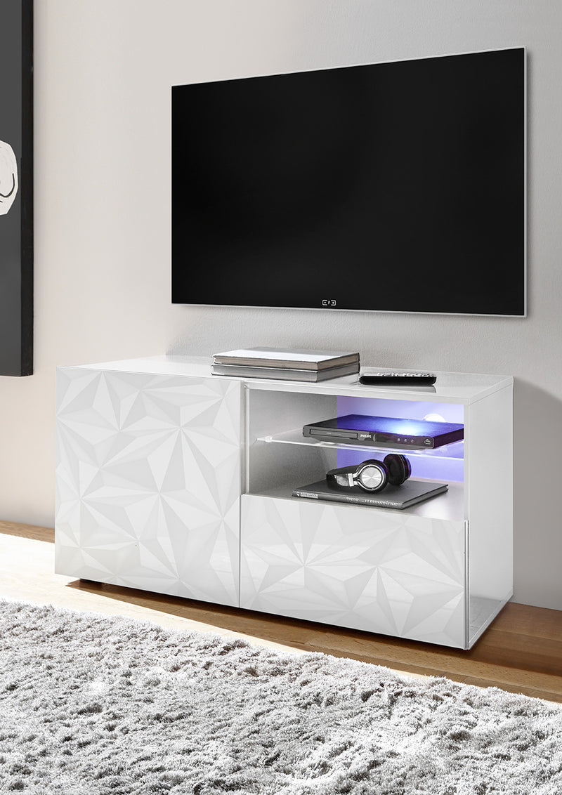 Elenio - Porta tv moderno con anta e cassetto frontale serigrafato cm 122x42x57h - vari colori