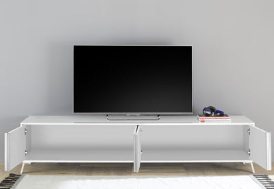 Majuro - Mobile tv lungo e basso con 4 ante colore bianco lucido cm 205x40x48h