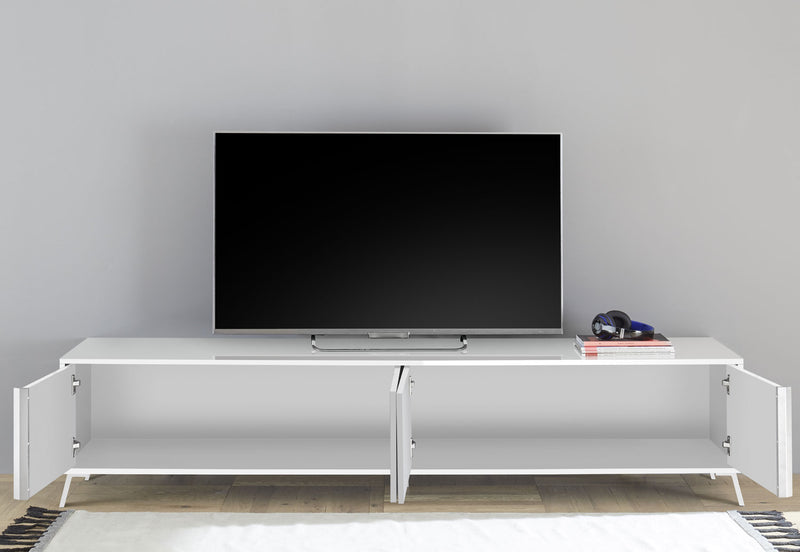 Majuro - Mobile tv lungo e basso con 4 ante colore bianco lucido cm 205x40x48h