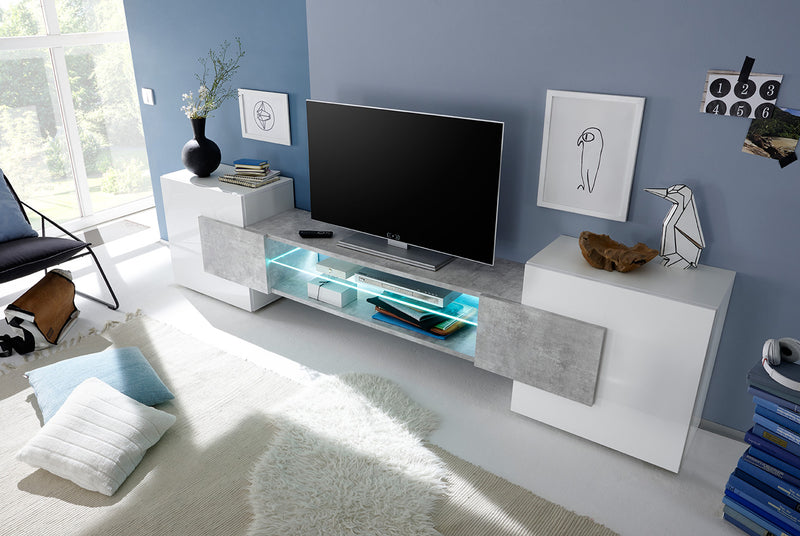 Odeon - Porta tv design con ante laterali e ripiano in vetro - vari colori
