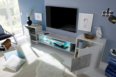 Odeon - Porta tv design con ante laterali e ripiano in vetro - vari colori