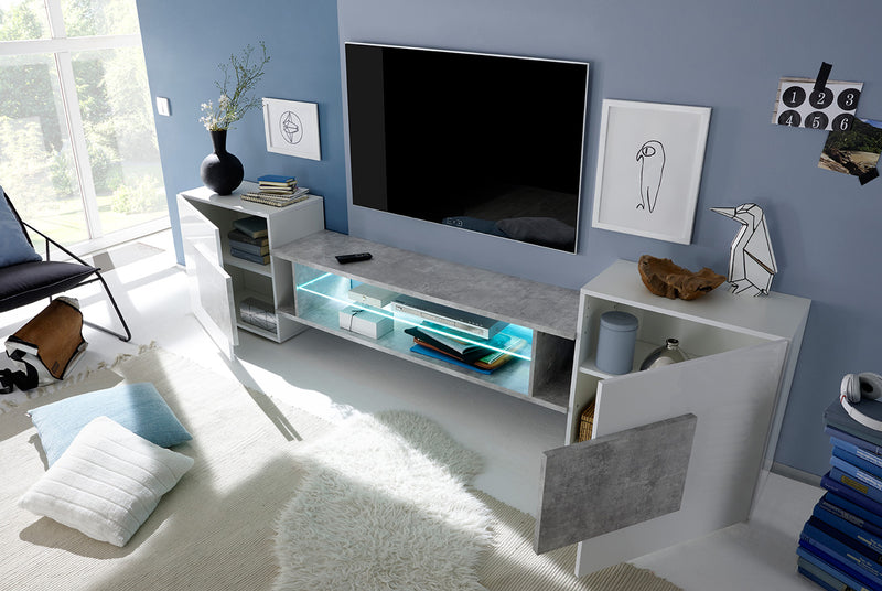 Odeon - Porta tv design con ante laterali e ripiano in vetro - vari colori