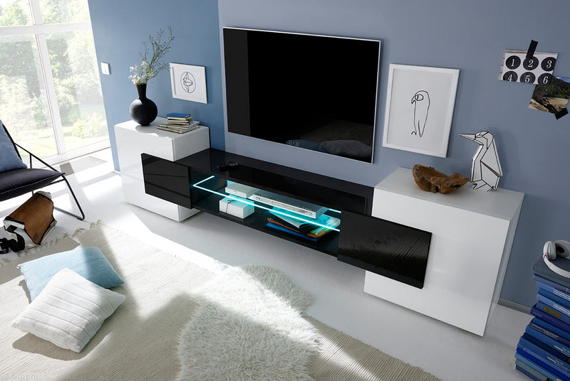 Odeon - Porta tv design con ante laterali e ripiano in vetro - vari colori