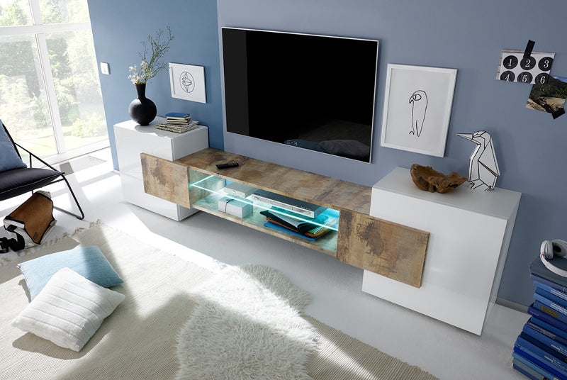 Odeon - Porta tv design con ante laterali e ripiano in vetro - vari colori