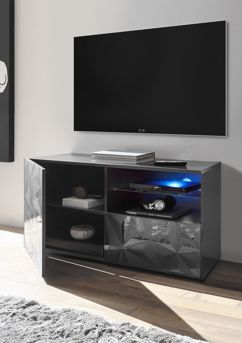 Elenio - Porta tv moderno con anta e cassetto frontale serigrafato cm 122x42x57h - vari colori