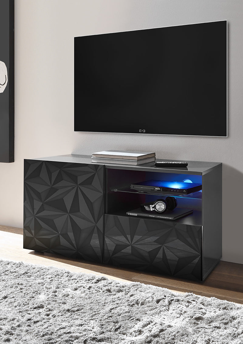 Elenio - Porta tv moderno con anta e cassetto frontale serigrafato cm 122x42x57h - vari colori