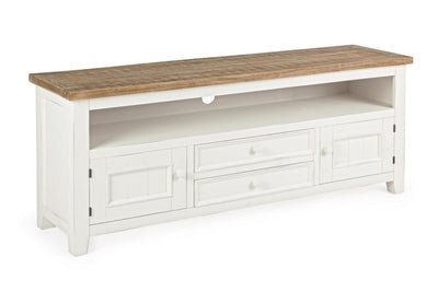 Mobile tv classico con ante cassetti e vano in legno bianco e naturale cm 134x35x55h