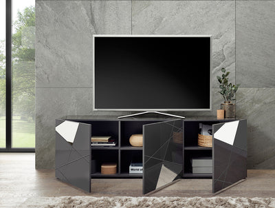 mobile tv 3 ante in legno grigio lucido