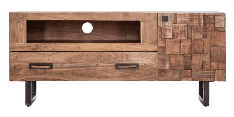 mobile porta tv industrial in legno di acacia e metallo