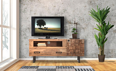mobile porta tv industrial in legno di acacia e metallo