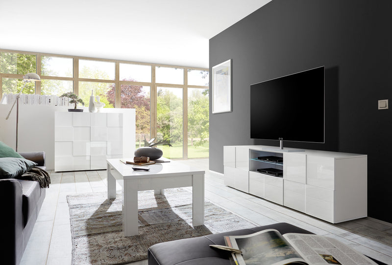 Sage - Mobile porta tv design con due ante e mensola in vetro cm 181x43x57h - vari colori