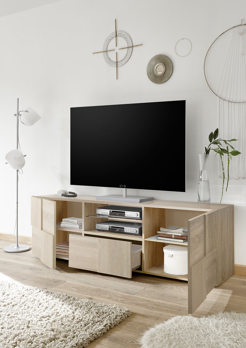 Sage - Mobile porta tv design con due ante e mensola in vetro cm 181x43x57h - vari colori