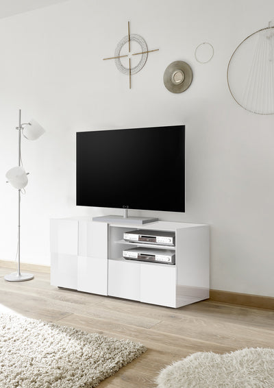Carson - Porta tv moderno con anta e cassetto finitura lucida cm 122x43x57h - vari colori