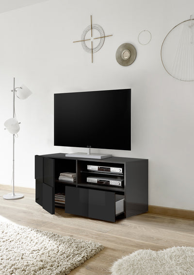 Carson - Porta tv moderno con anta e cassetto finitura lucida cm 122x43x57h - vari colori