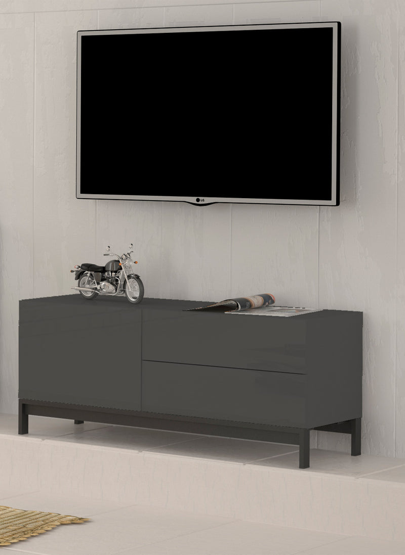 Leoconio - Mobile porta tv in legno con piedini anta e 2 cassetti cm 110x40x47h - vari colori