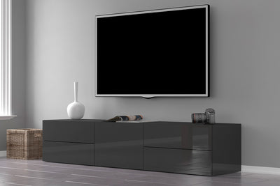 Riccardo - Mobile tv da salotto in legno con anta e 4 cassetti cm 170x40x35h - vari colori