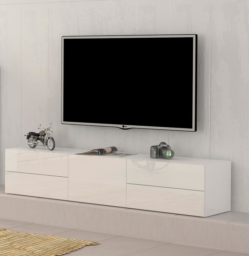 Riccardo - Mobile tv da salotto in legno con anta e 4 cassetti cm 170x40x35h - vari colori
