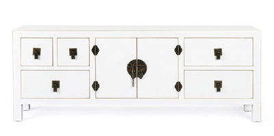 Mobile porta tv soggiorno in legno bianco con bordini dorati cm 130x24x50h