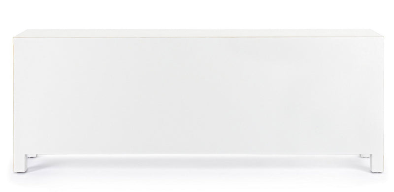 Mobile porta tv soggiorno in legno bianco con bordini dorati cm 130x24x50h